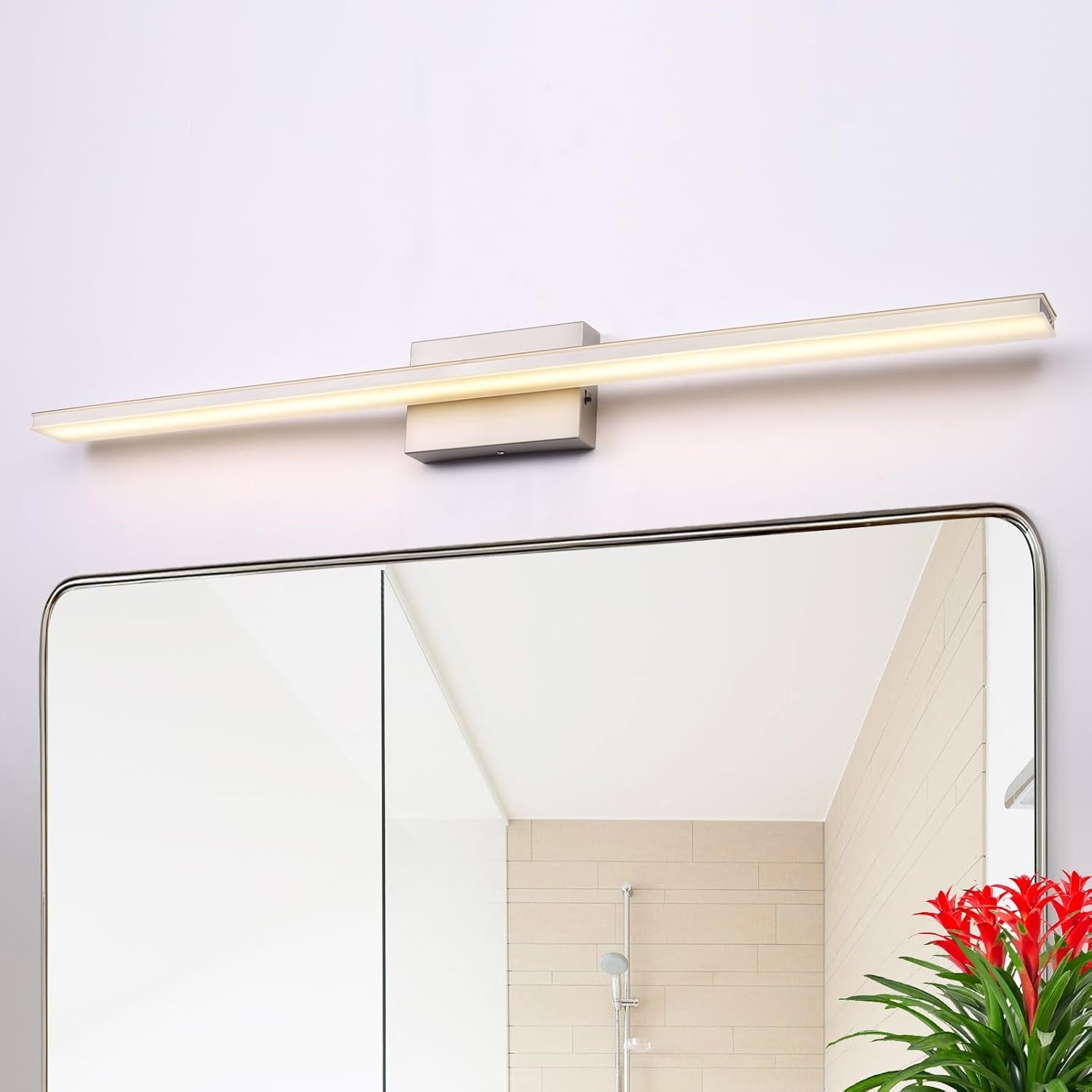 Chrome Bathroom Light Fixtures 24 Inch Bath Wall Lighting IP44 14W Vanity Lamp Bar Modern LED Lights for Vanity Rectangle Bathroom Lamps over Mirror Acrylic Restroom Sink Light
