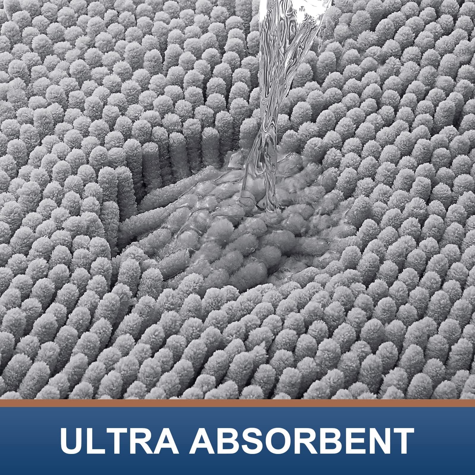 Luxury Chenille Bathroom Rugs, Extra Soft and Absorbent Bath Mat, Light Grey, 17"X47"