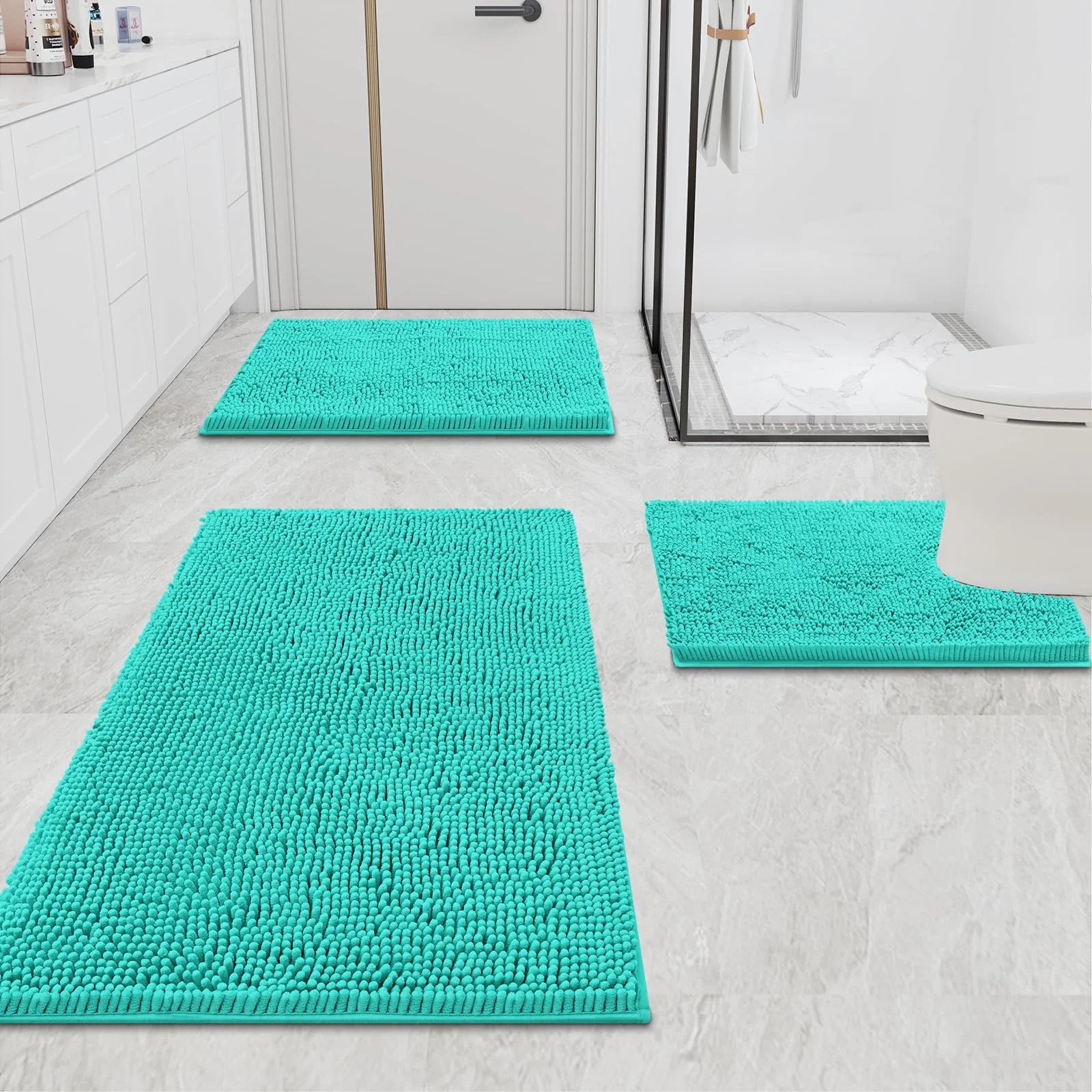 Luxury Chenille Bathroom Rugs, Extra Soft and Absorbent Bath Mat, Turquoise, 24"X47"