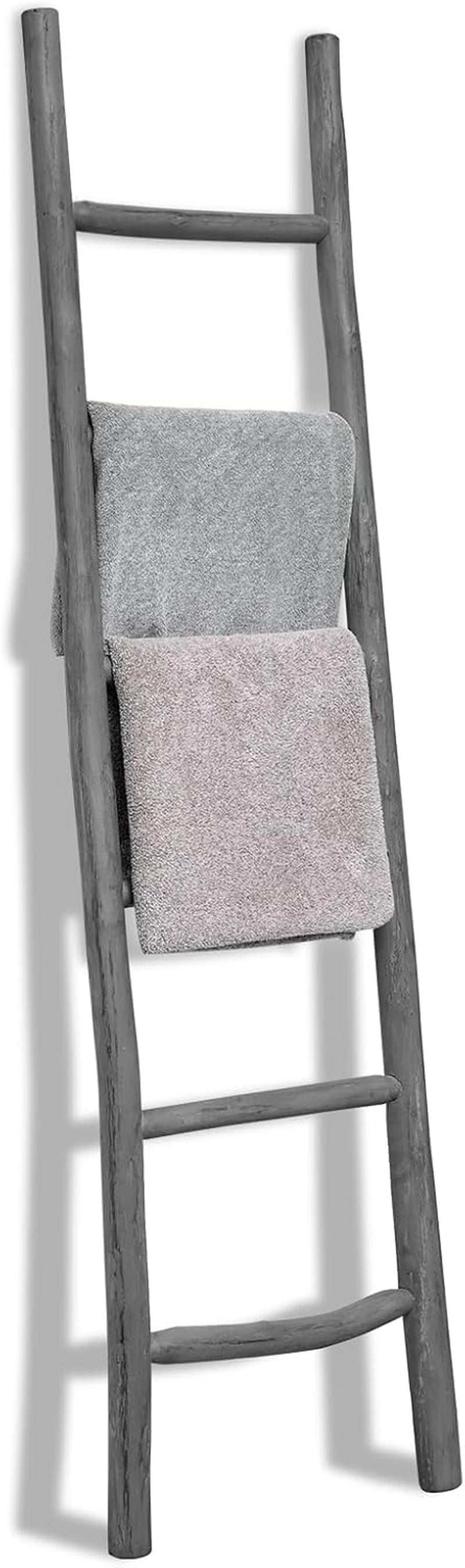 57In Wood Blanket Ladder Living Room Decorative Wall Leaning Farmhouse Quilt Display Holder Rustic Wooden Towel Rack for Bathroom, Unfinished