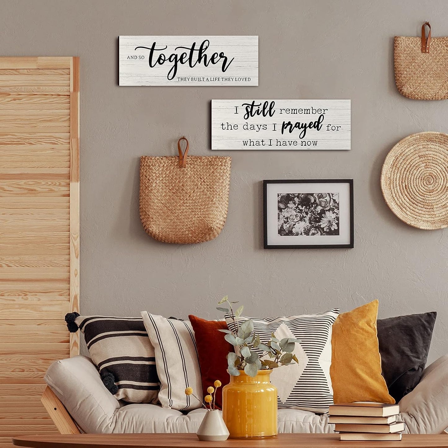 I Still Remember the Days I Prayed Modern Farmhouse Decor Rustic Wood Sign and so Together They Built a Life They Loved Rustic Wood Family Wooden Plaque Signs for Women(White)