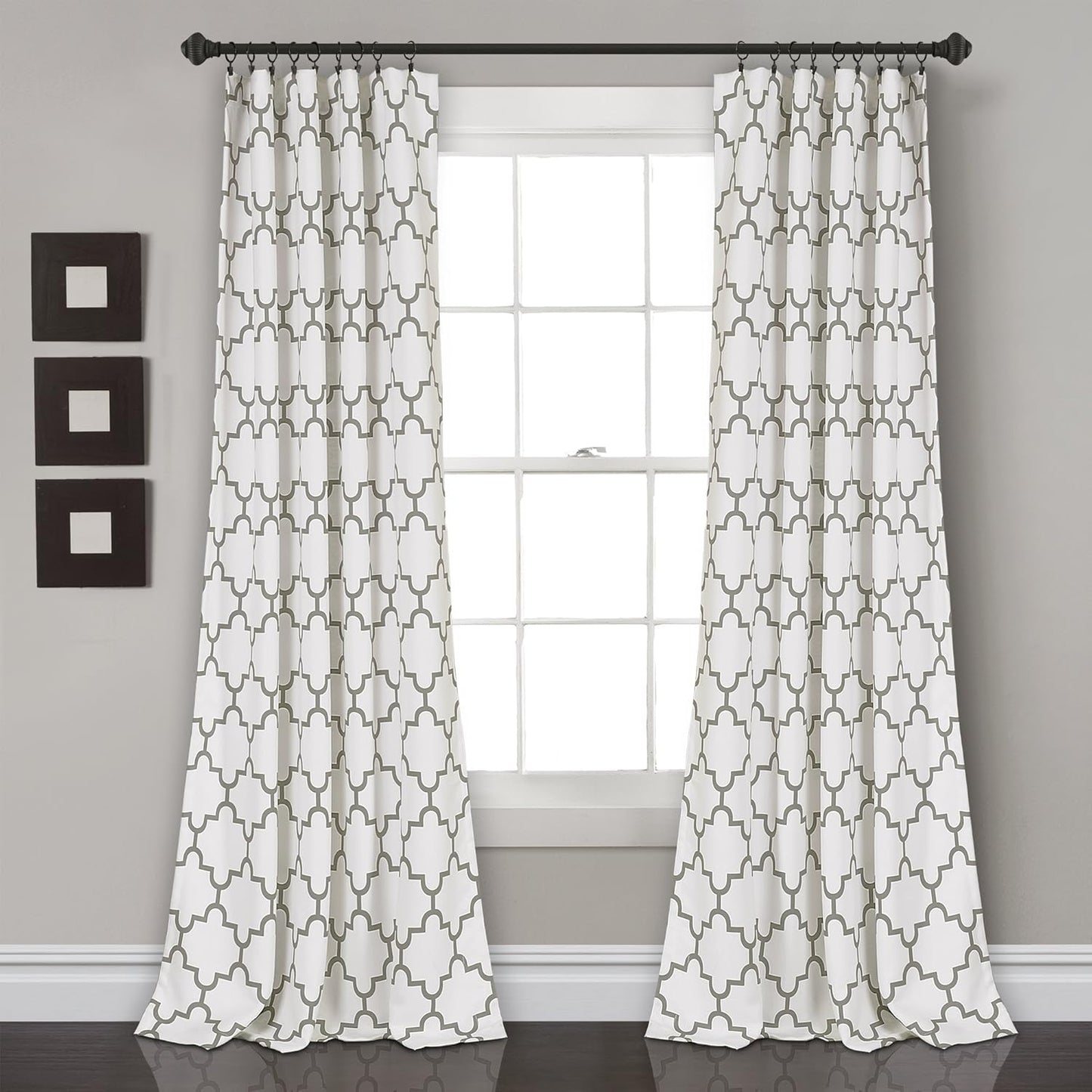 Bellagio Light Filtering Curtains-Trellis Geometric Design Window Panel Drapes Set for Living, Dining, Bedroom (Pair), 108” X 52”, Gray