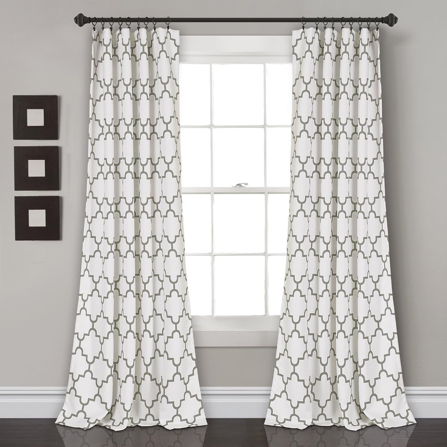 Bellagio Light Filtering Curtains-Trellis Geometric Design Window Panel Drapes Set for Living, Dining, Bedroom (Pair), 108” X 52”, Gray