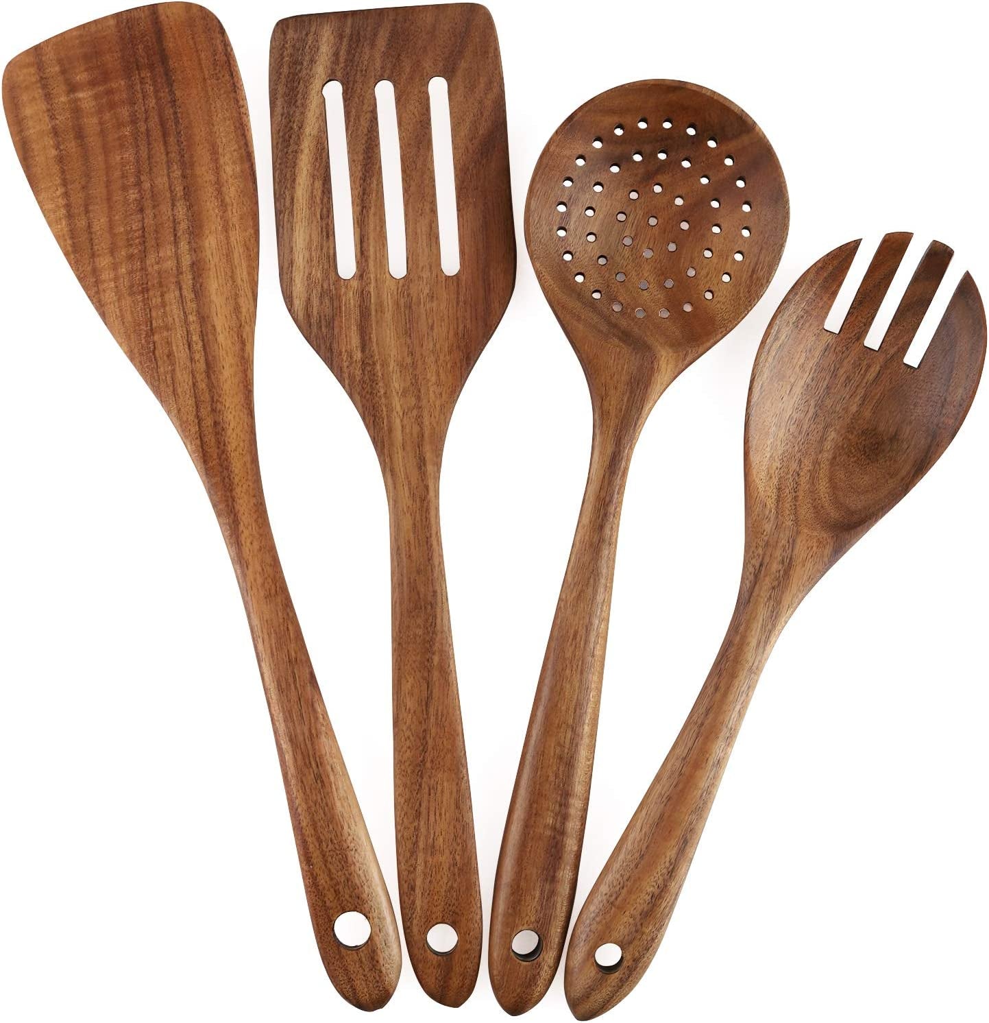 Wooden Cooking Utensils Set 6-Piece Wood Kitchen Utensil Set for Non Stick Cookware Wooden Spatula,Fork,Turner,Ladle,Strainer Spoons (6)