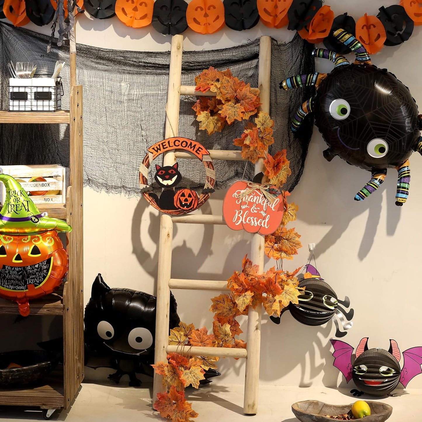 57In Wood Blanket Ladder Living Room Decorative Wall Leaning Farmhouse Quilt Display Holder Rustic Wooden Towel Rack for Bathroom, Unfinished