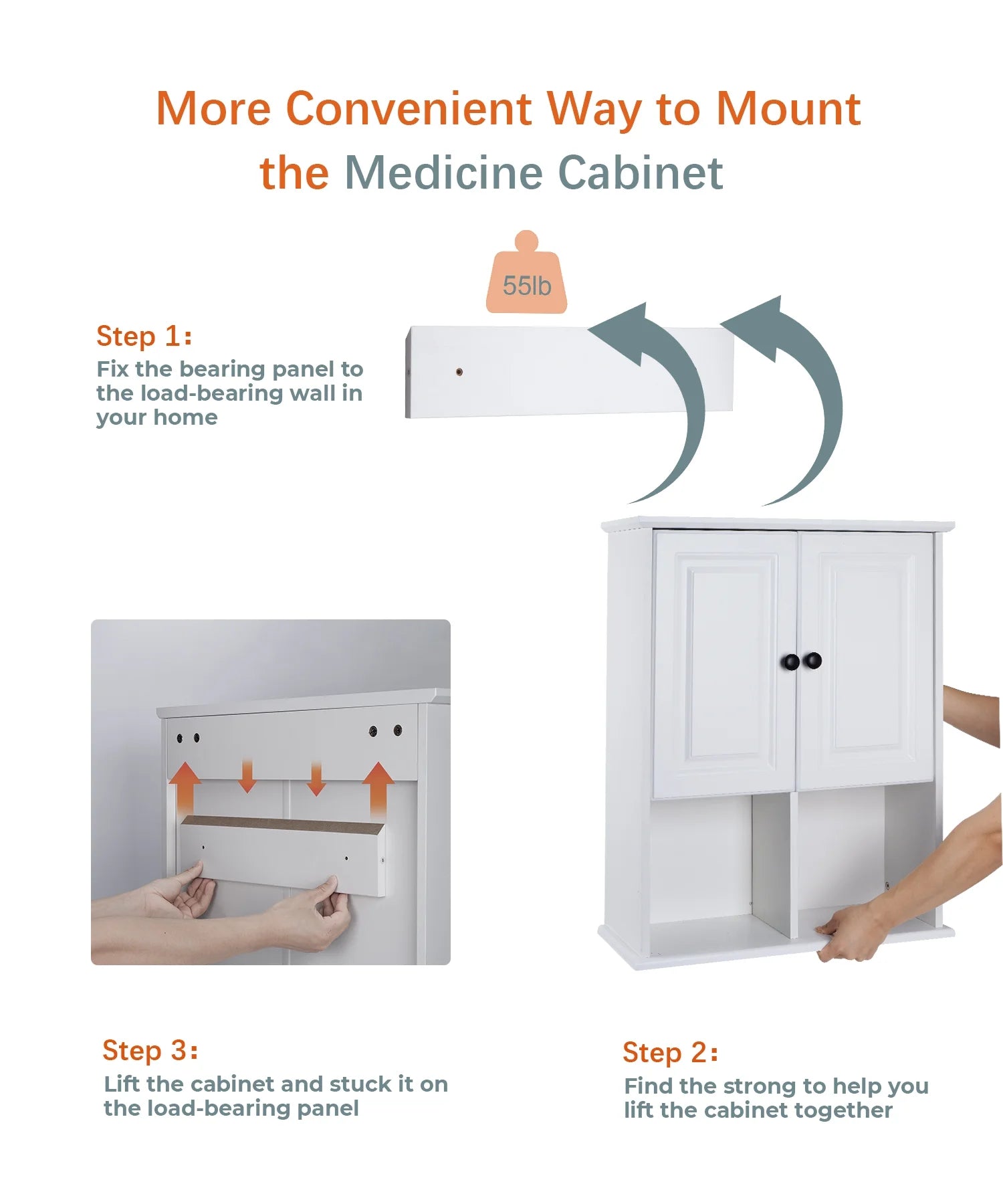 Bathroom Wall Cabinet with Motion Sensor LED Light, over Toilet Storage Cabinet with Buffering Hinges and Adjustable Shelf (White)